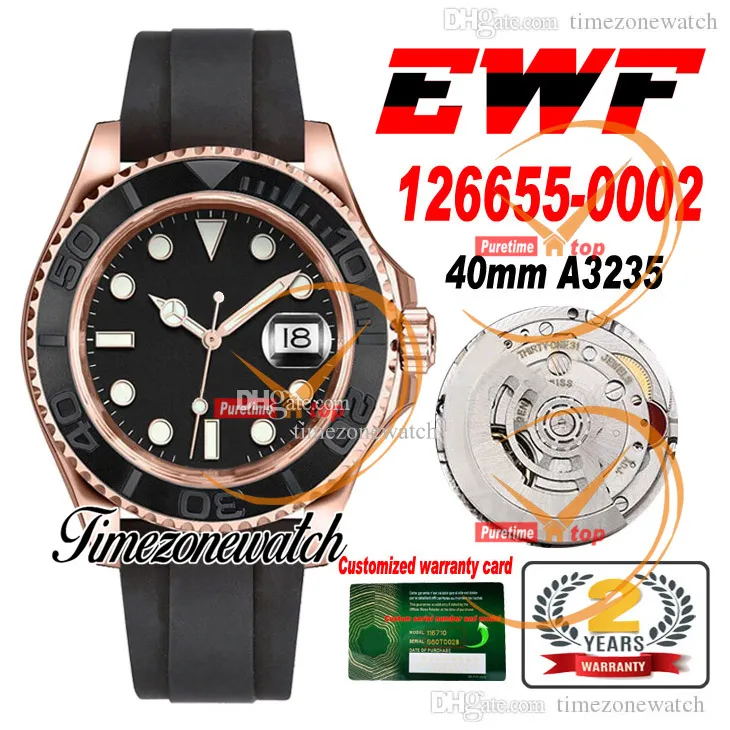 EWF V2 YM 40 mm 126625 A3235 Cal automatisch herenhorloge zwarte wijzerplaat keramiek bezel rosé gouden kast lederen band beste versie dezelfde seriële garantiekaart Timezonewatch