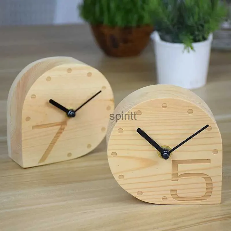 Desk Table Clocks Creative wood clock simple fashion mute solid wood small table clock office bedroom study wooden small gift clock YQ240118