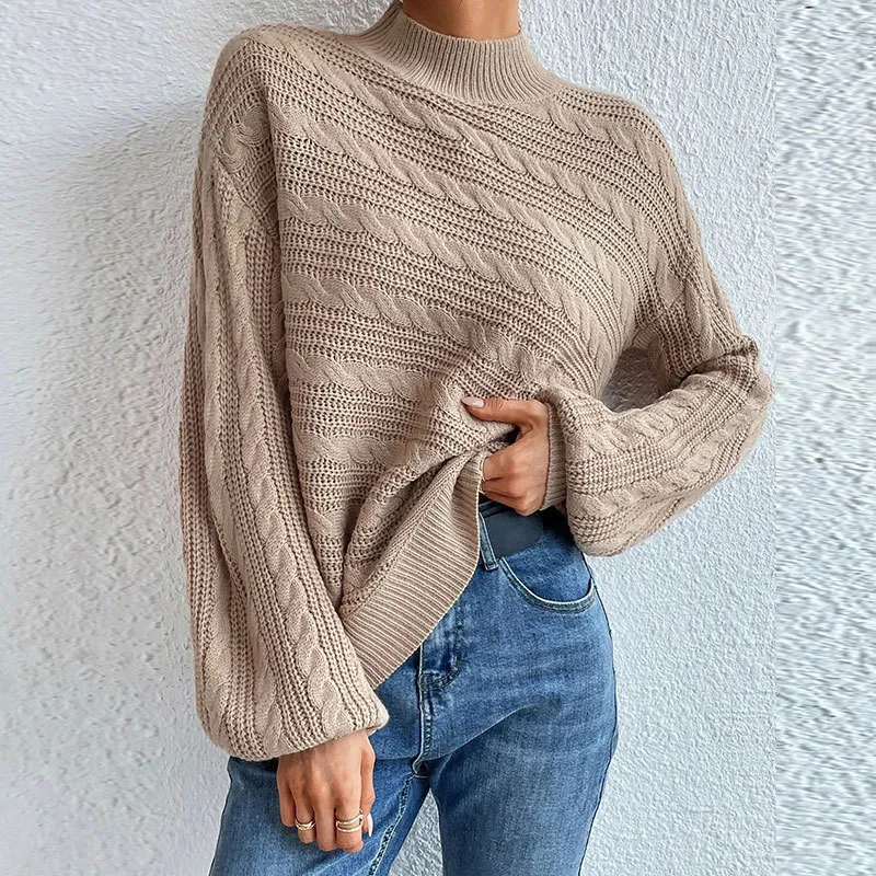 Women`s Sweaters Autumn And Winter New Solid Women`s Top European And American Foreign Trade Cross-border Loose Crew Neck Pullover Twist Sweater