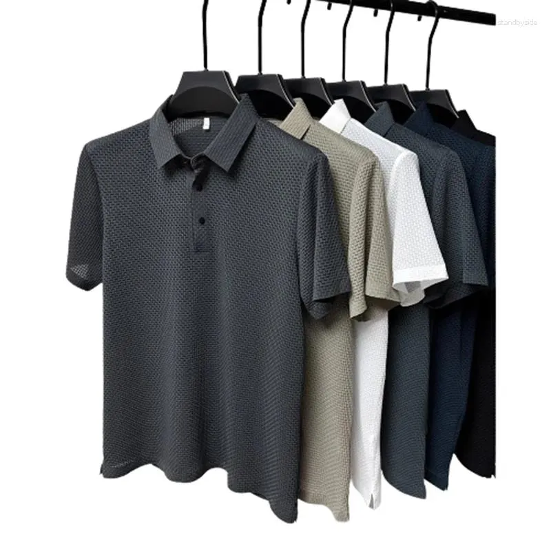 Heren Polo Zomer Polo T-shirt Voor Mannen Holle Korte Mouwen Grijs Ijs Zijde Ademend Business Fashion T-shirt mannelijke Merk Kleding