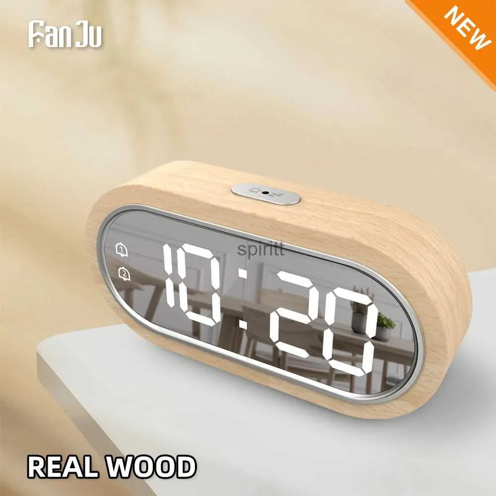 Relojes de mesa de escritorio Reloj digital Alarma Posponer Termómetro de mesa Cargador USB electrónico Espejo LED Reloj de madera Relojes de escritorio para sala de estar con alimentación AAA YQ240118