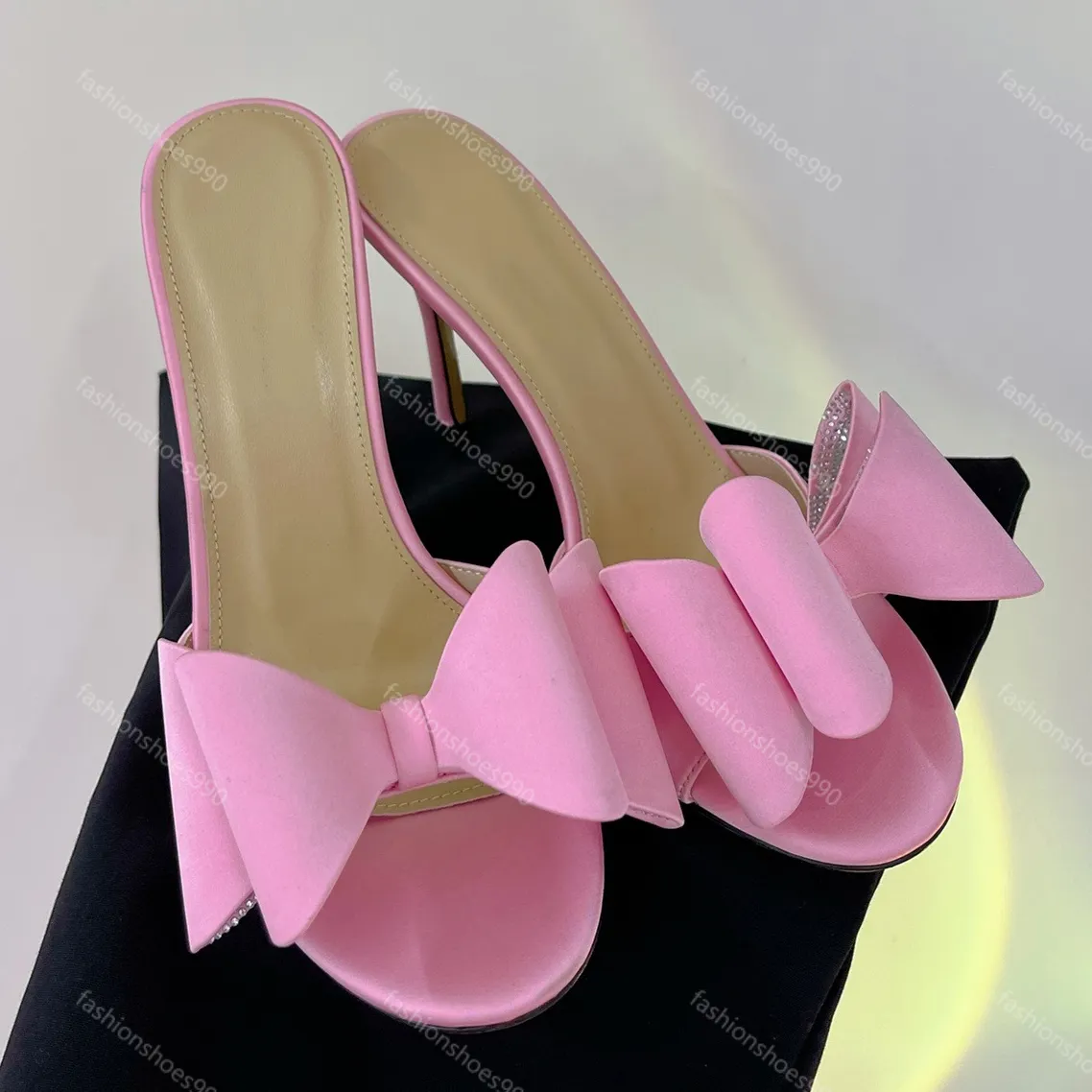 Mach mach Sandals Designers Heels womens Dress Shoes Satin Glitter Bowknot slippers Luxury Crystal women High Heel Evening slingback factory footwear with box 10A