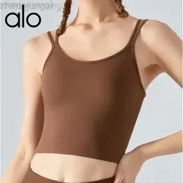 24SSS Desginer Aloo Yoga Bra thin shoulder strap beautiful back suspender top sports vest integrated bra fixed cup sports bra female