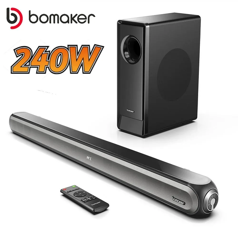 Soundbar Bomaker 240W 2.1 TV Soundbar Home Theater Sound Sound Sequal Seeker Bar Sound Supwoofer Support