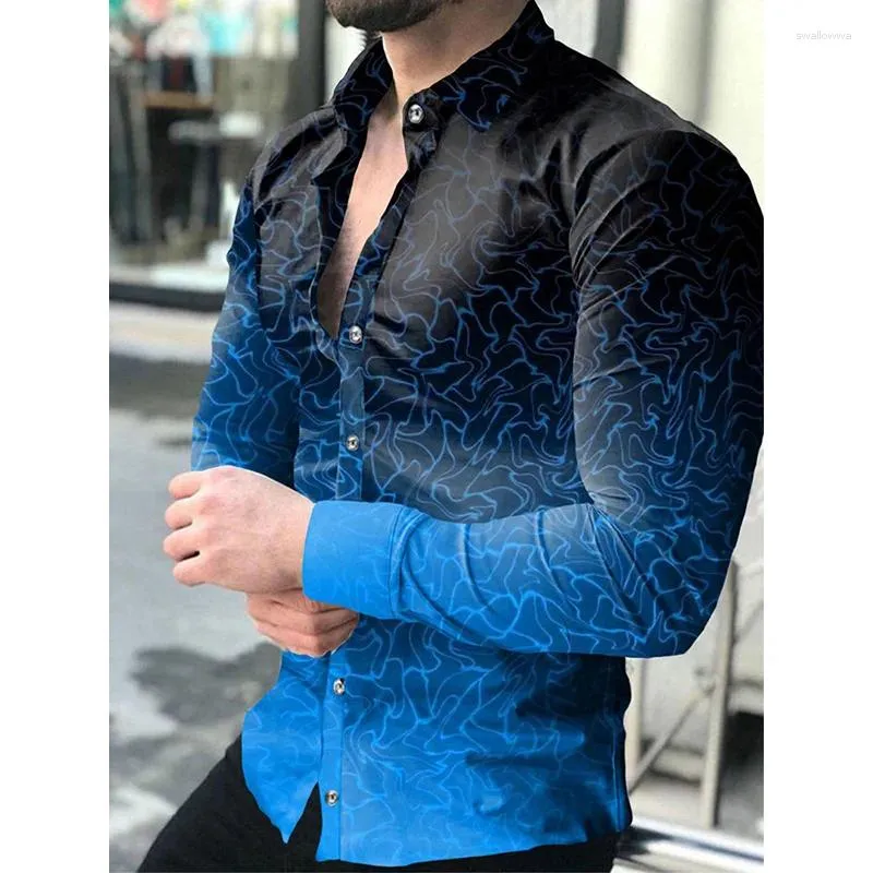 Camisas casuais masculinas luxo 2024 moda lapela botão bolinhas impressão manga longa cardigan roupas festa de baile