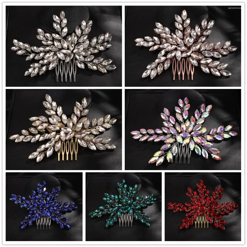 Headpieces 7Color Rhinestone Bridal Hair Comb Women Fashion Handmade Silver Wedding Accessories Headpiece Gold Party Head Piece Tiaras