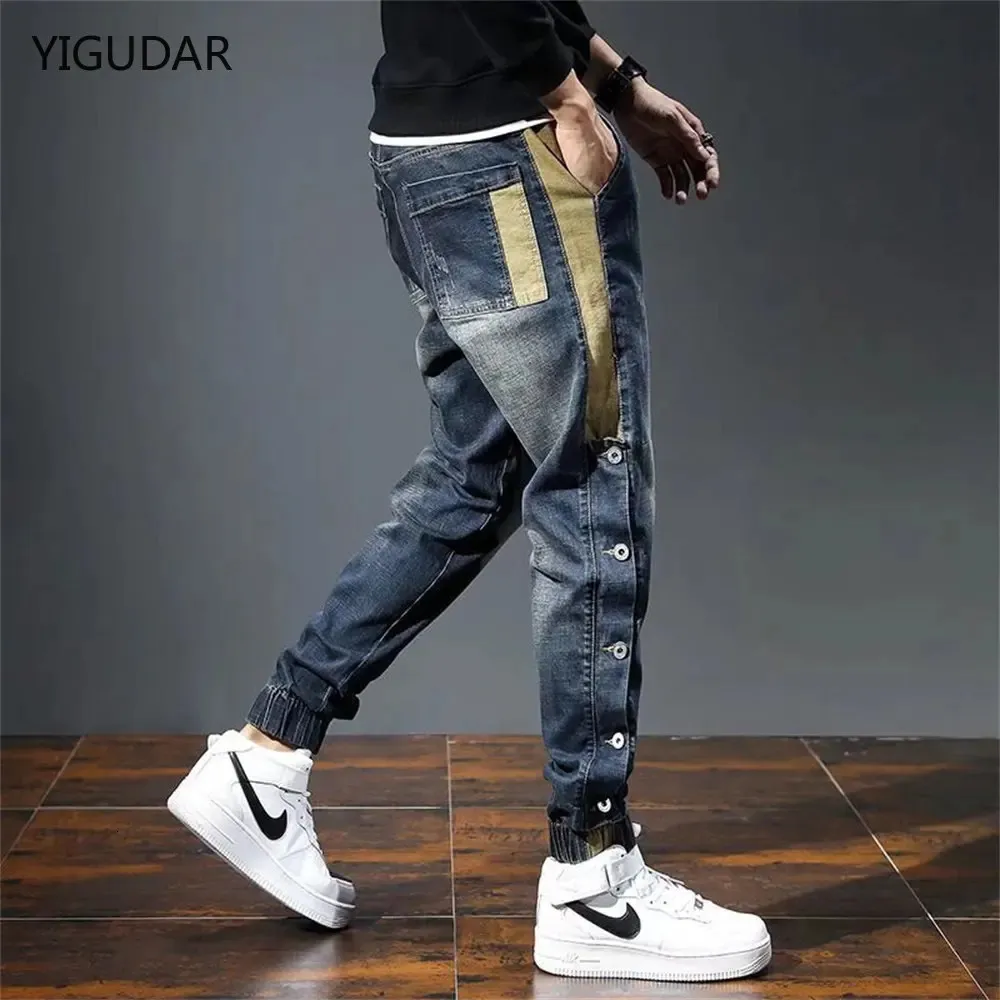 Mens Jeans Harem Pants Fashion Pockets Desinger Loose fit Baggy Moto Jeans Men Stretch Retro Streetwear Relaxed Tapered Jeans 240117