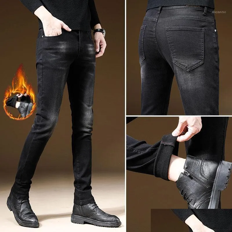 Jeans masculinos homens jeans veet fino elástico calças de inverno homens homem jens calça para denim streetwear moda gota entrega vestuário masculino coágulo dhzxr