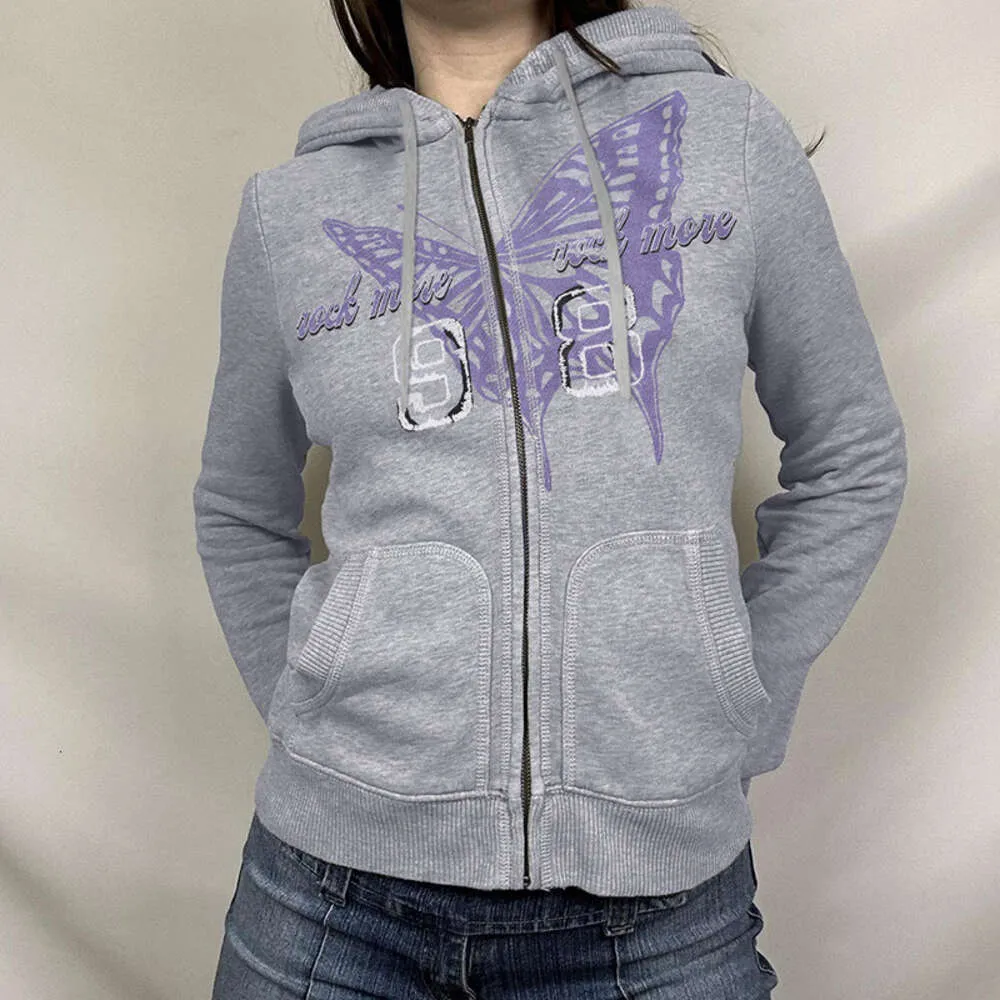 Rapcoptery Sudadera con Capucha De Mariposa Europea, con Cremallera Y Mujer Extranjera Estadounidense Estampada Retro Suelta Otoño E Invierno Básico Versátil Laz