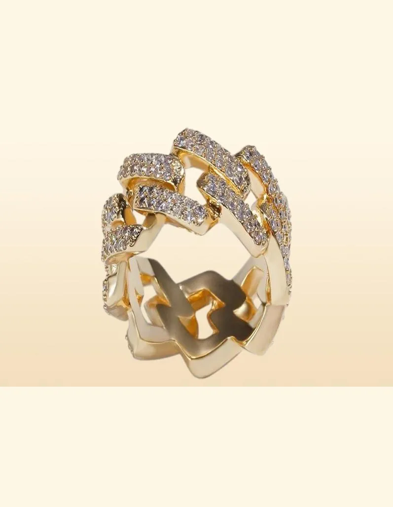 Biżuteria męska bioder biodrowe biżuterii mrożone złote pierścionki luksusowe złoto plisowane modne pierścienie 28758748401