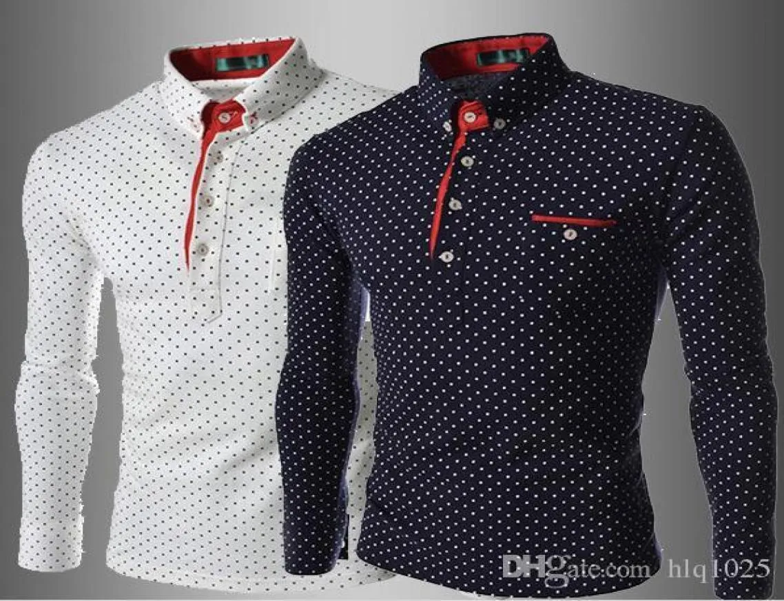 NOVO Mens Casual Wave Point Camiseta Slim Fit Polka Dot Manga Longa Camiseta Camiseta Tops 9937328