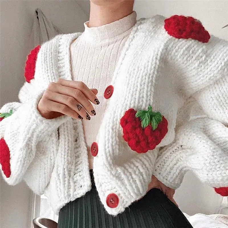 Kvinnors stickor 2024 Autumn and Winter Fashion Design Single-Breasted Knitted tröja Cardigan Strawberry Långärmad kvinnor