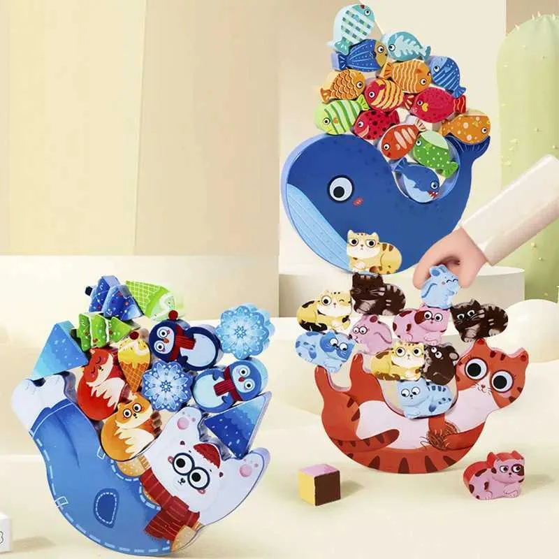 Tri jouets de nidification animaux en bois pour enfants, jouets élevés, mise au point, entraînement de la motricité Fine, jeu d'équilibre, jouet éducatif, blocs à empiler