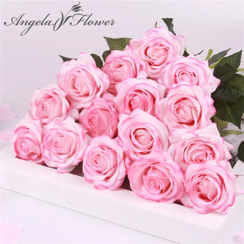 15 PCSLOT Silk prawdziwy dotyk Rose sztuczny wspaniały kwiat Wedding Fałszywe kwiatowe na imprezę domową Christams Decor Walentynki Prezent 240117
