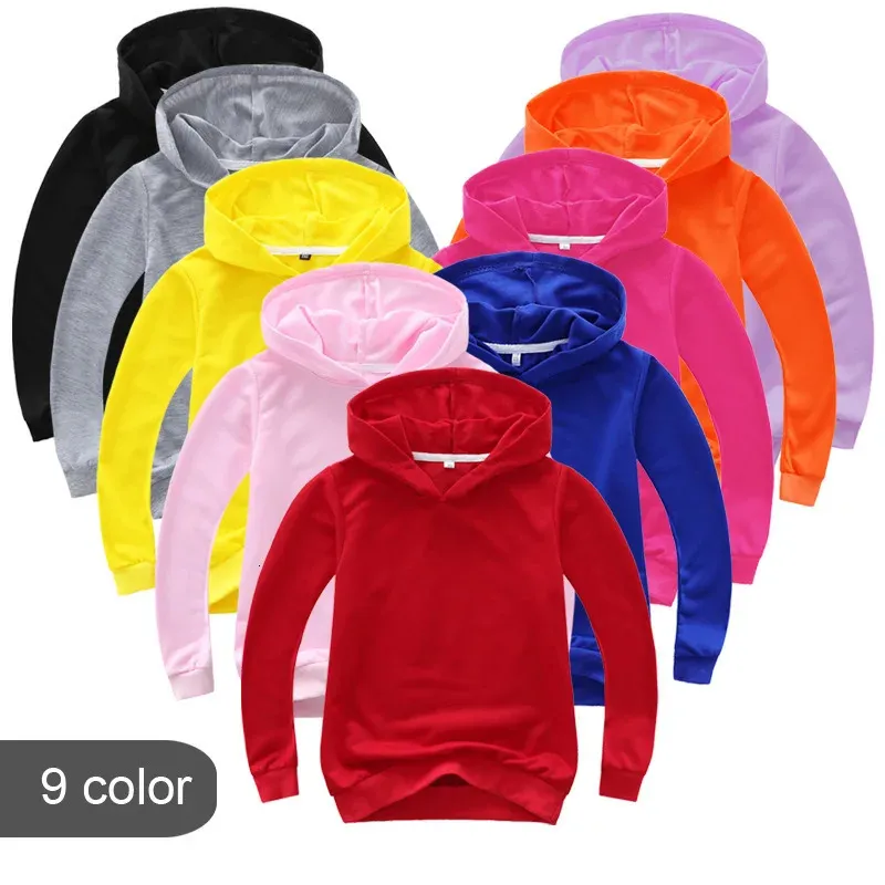 12 Farben Herbst Spring Coat Baby Jungen Mädchen Kleidung mit Kapuzekinder feste einfache Hoodies Sweatshirt Kinder Pullover Tops 240117