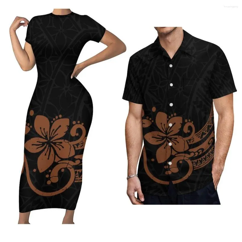 Casual Dresses High Quality Polynesian Design Ethnic Clothing Aloha Short Sleeve Shirt For Men With Crew Neck Jumpsuit Women Couples