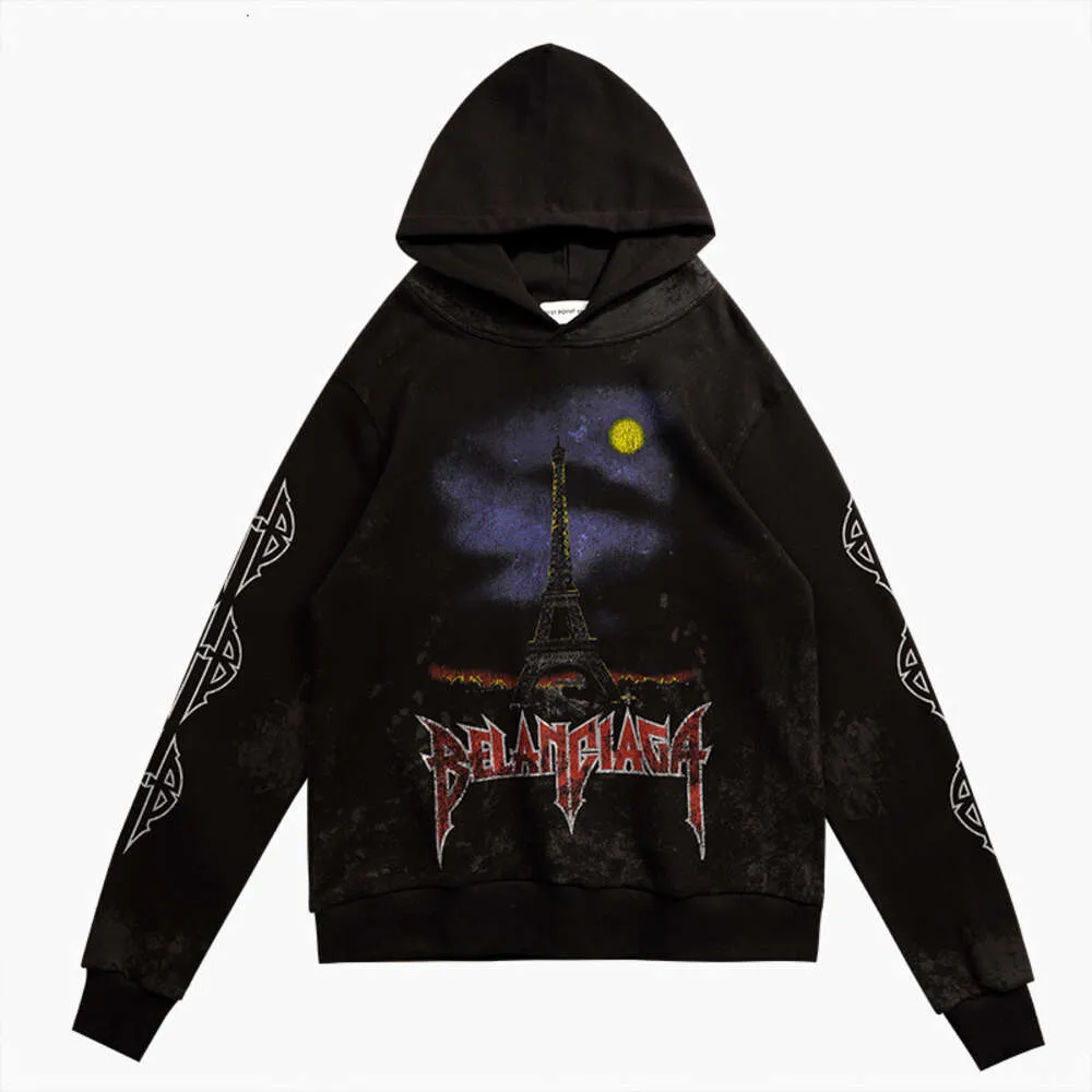 Designer Hoodies Men Hoody Balencigaas Sweater Sweatshirt Fashion  Personality Trendy Brand Mens Letter Printing Old Paris Night View Hooded  Coupl 1J0w