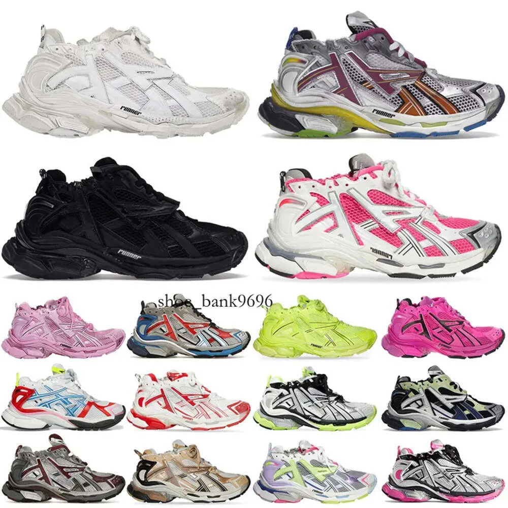 2024 Designer Sapatos Track Runners 7.0 Homens Mulheres Multicolor Preto Branco Azul Laranja Fuchsia Rosa Mens Sapatos Antigos Treinadores Tamanho Grande Sapatilhas