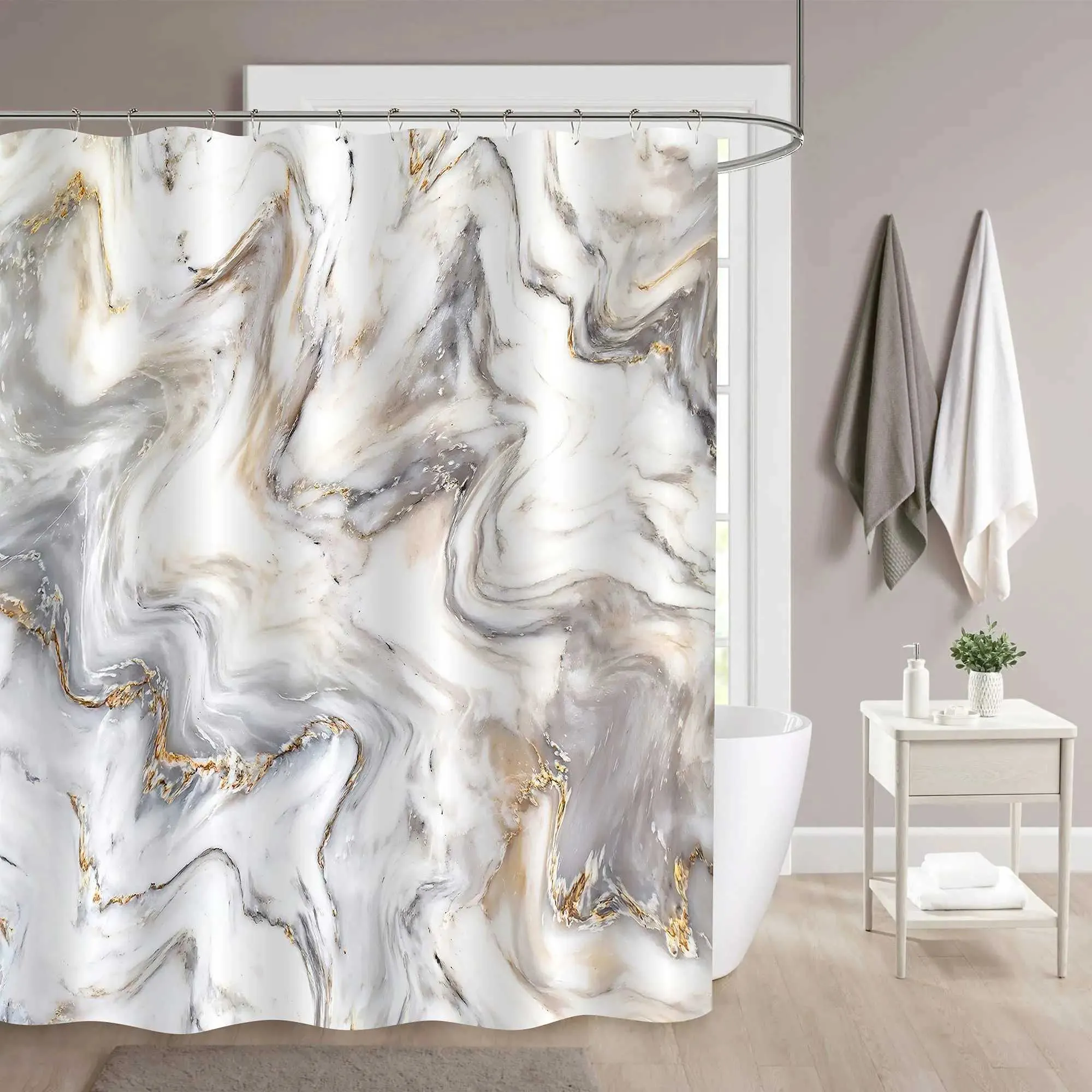 Tende da doccia Tessuto con motivo geometrico in marmo astratto coloratoTenda da doccia Tende da bagno Decor Tenda da bagno impermeabile con