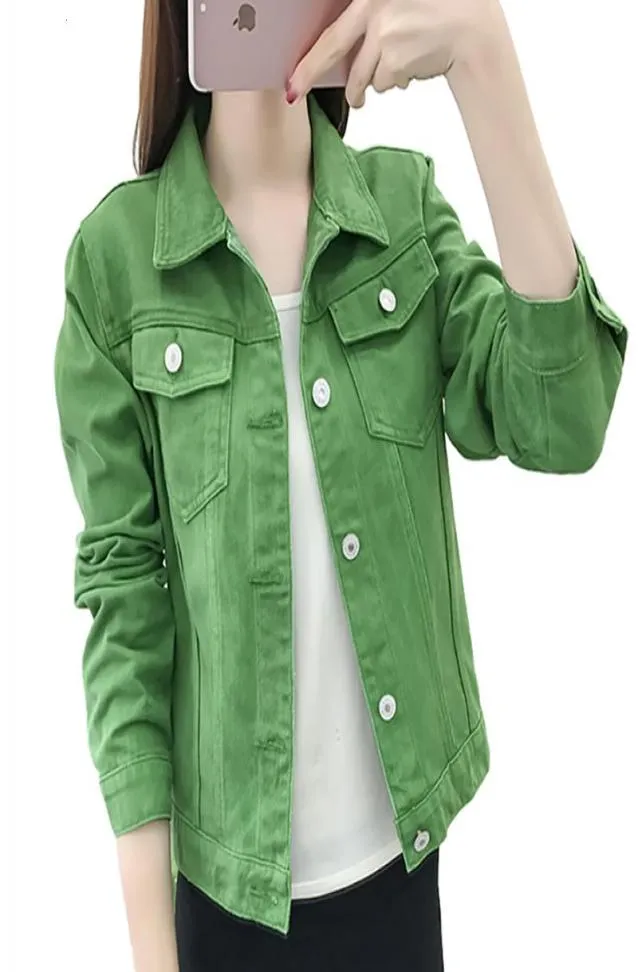 Basic Jeans Jacket Women Green 2020 Autumn Woman Denim Jean Dames jassen Jassen vrouwelijke slanke stretch short jas feminina kleding4320623