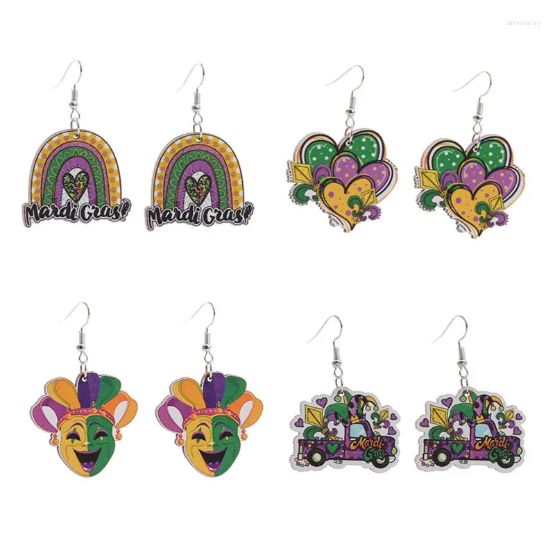 Dangle Earrings Colorful Mardi Gras Wood Drop Irregular Irish Carnival Party Jewelry Women Aros Mujer Brincos Accesorios Para