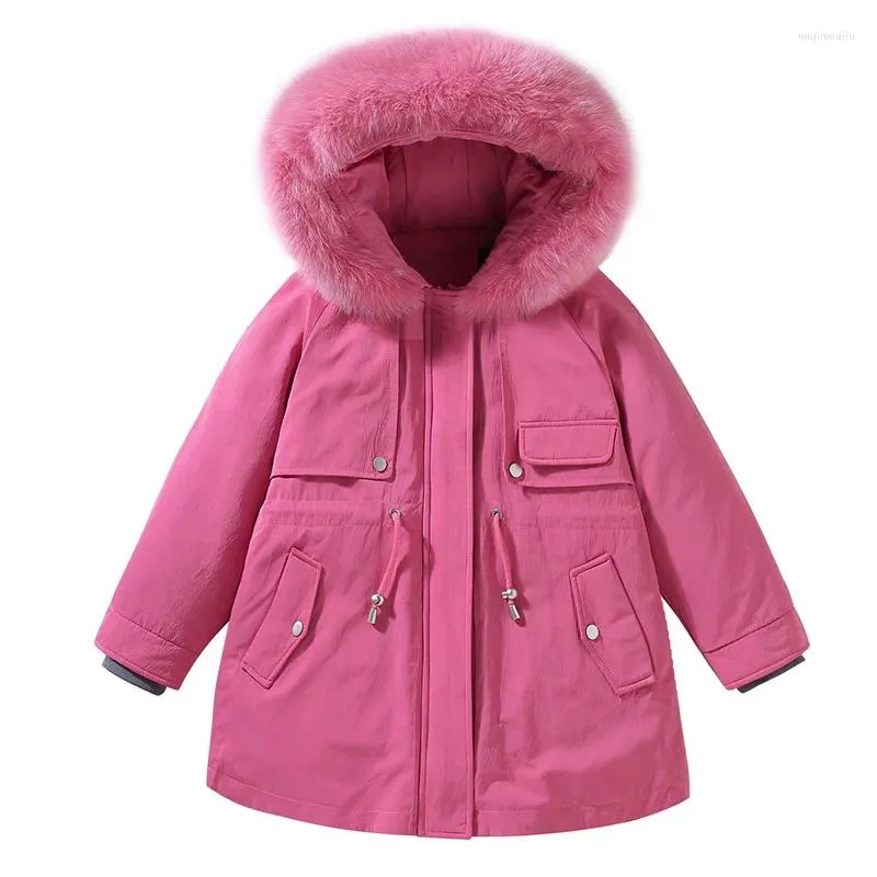 Manteau en duvet pour filles de 4 à 12 ans, manteau d'hiver russe à-35 degrés, veste longue avec col en fourrure, à la mode, canard blanc pour enfants