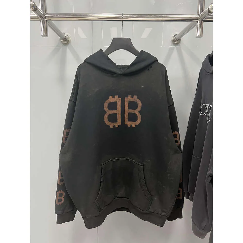 Sudadera con capucha de diseñador Balencigs Sudaderas con capucha de moda Sudaderas con capucha para hombre Suéteres de alta calidad B Familia Versión correcta 23S Gama alta Nuevo Tie Dye Graffiti Letra Viejo desgastado para hombre 8390