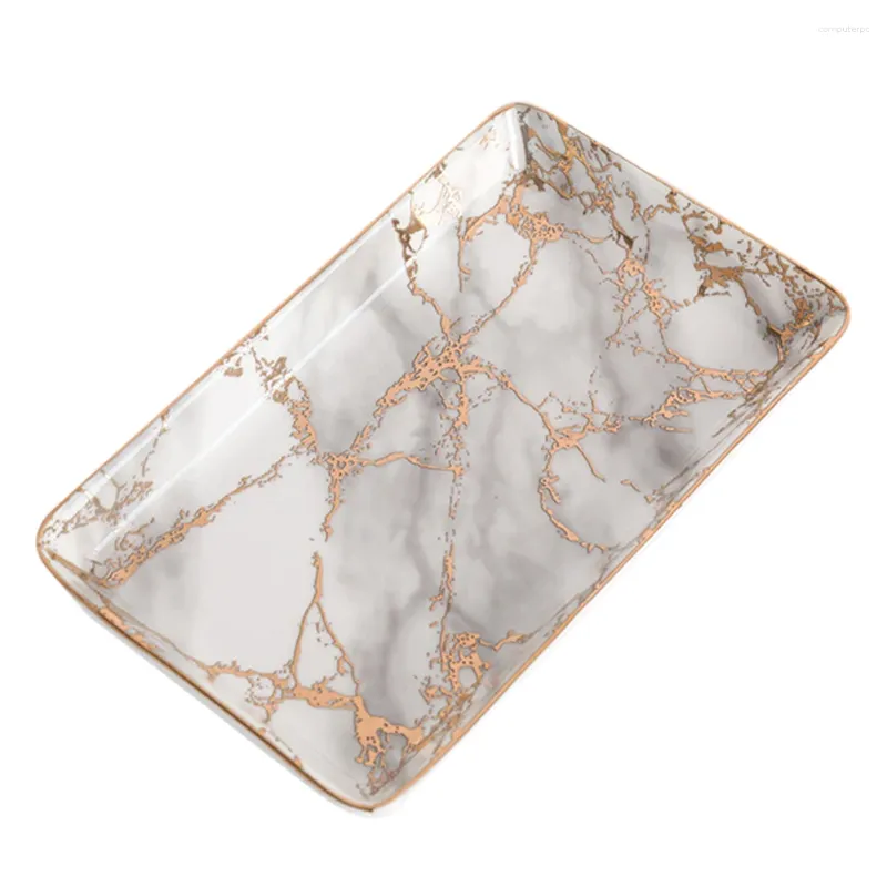 Bolsas de jóias bandeja cerâmica mármore veia padrão placa de armazenamento exibição criativa tamanho dourado l ()