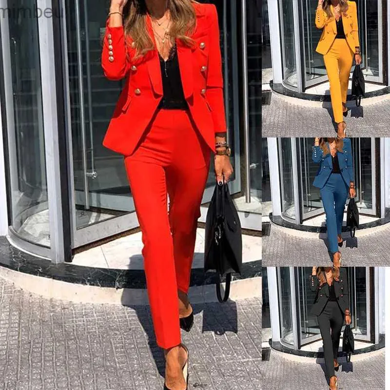 Ternos femininos blazers 2022 novas calças de terno feminino commuter terno vermelho jaqueta calças terno de escritório terno feminino terno feminino jaqueta com calças 2 peças sel240118