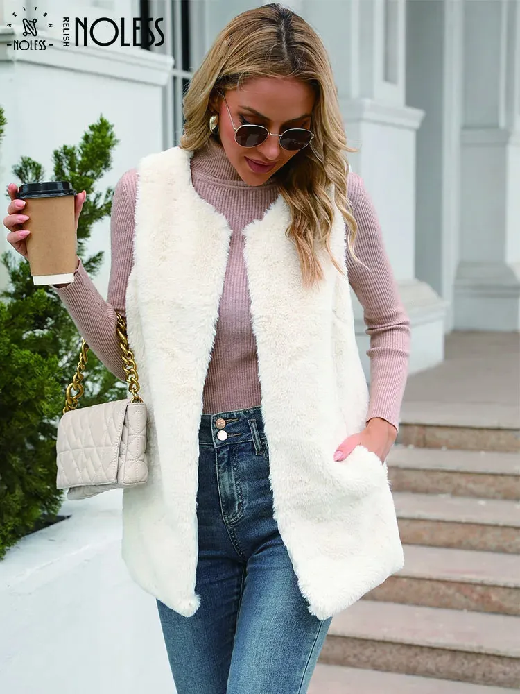 Relish Noles Casual Solid Fluffy Gilet senza maniche Teddy Coat 2023 Autunno Inverno in Regular Fit Outwear Cappotti 240117