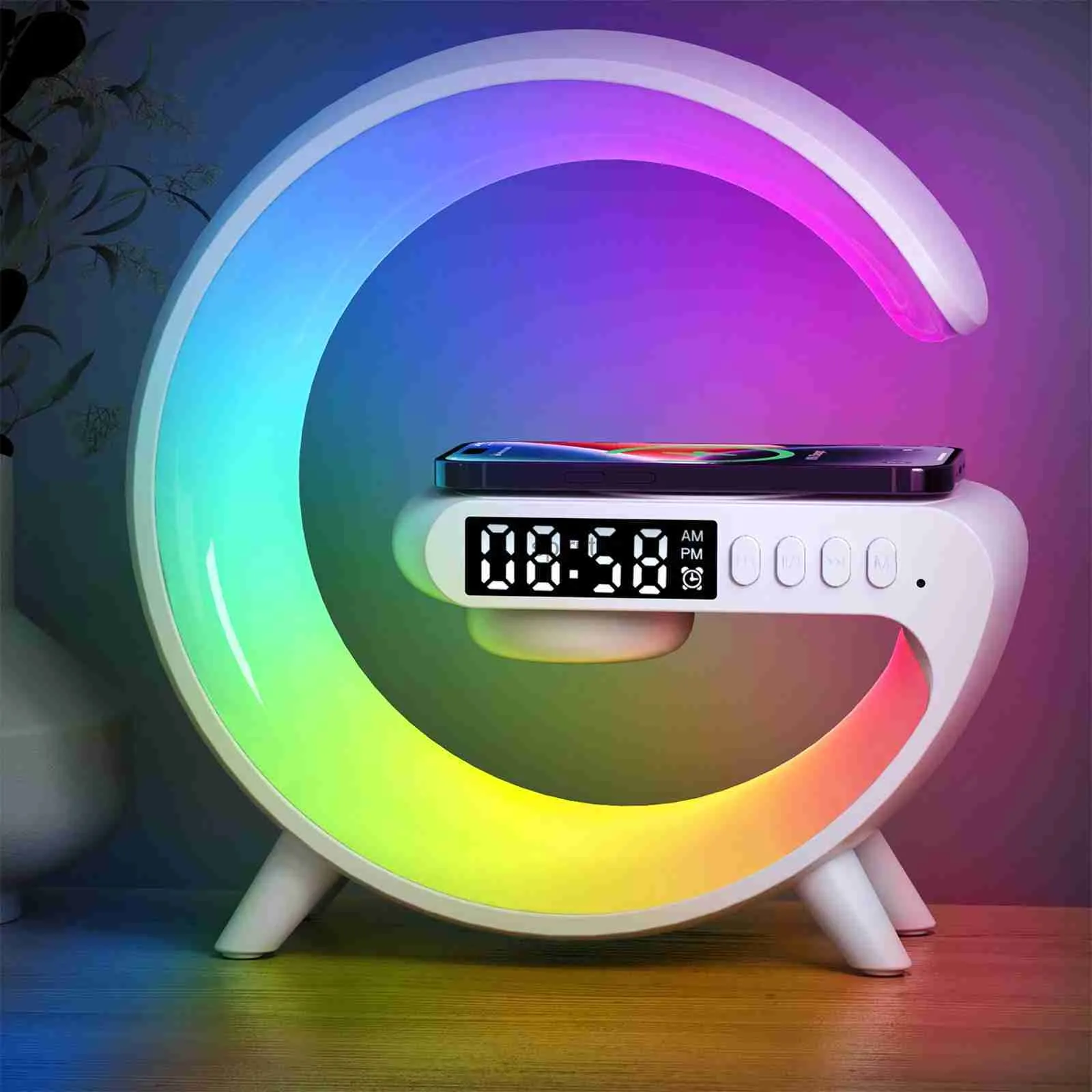 Desk Table Clocks COLSUR lampe à LED Table de chevet réveil Bluetooth haut-parleur chargeur sans fil musique décor à la maison lampe de Table lampes intelligentes pour la maison YQ240118
