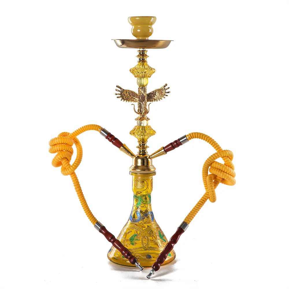 Direktverkauf von arabischen Wasserpfeifenkesseln ab Werk. Komplettes Set an Shisha-Rauchutensilien aus goldenem Glas