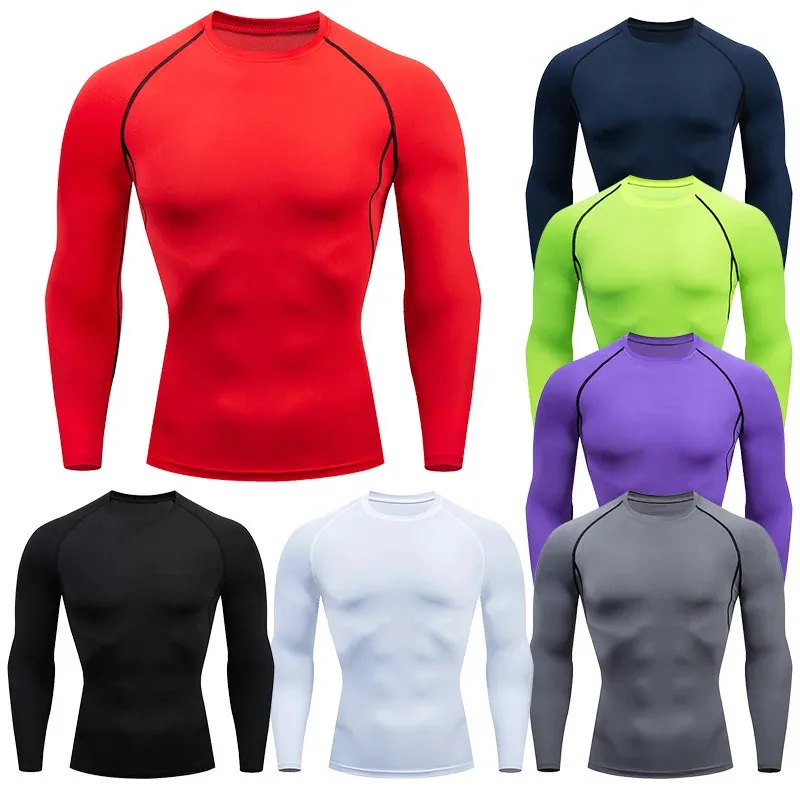 Hommes Compression course T-shirt Fitness serré à manches longues Sport chemises formation Jogging hauts vêtements de Sport sec Fit Rashgard 240117