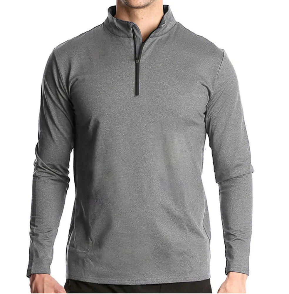 LU Мужская спортивная футболка с длинным рукавом для бега, мужская стильная рубашка с воротником-стойкой и половиной молнии, тренировочная одежда для фитнеса, эластичная быстросохнущая одежда для тренировок 008