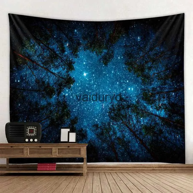 Tapestries Forest night sky big tapestry starry art wall hanging psychedelic scene bohemian home decoration bed sheet sofa blanket H240514