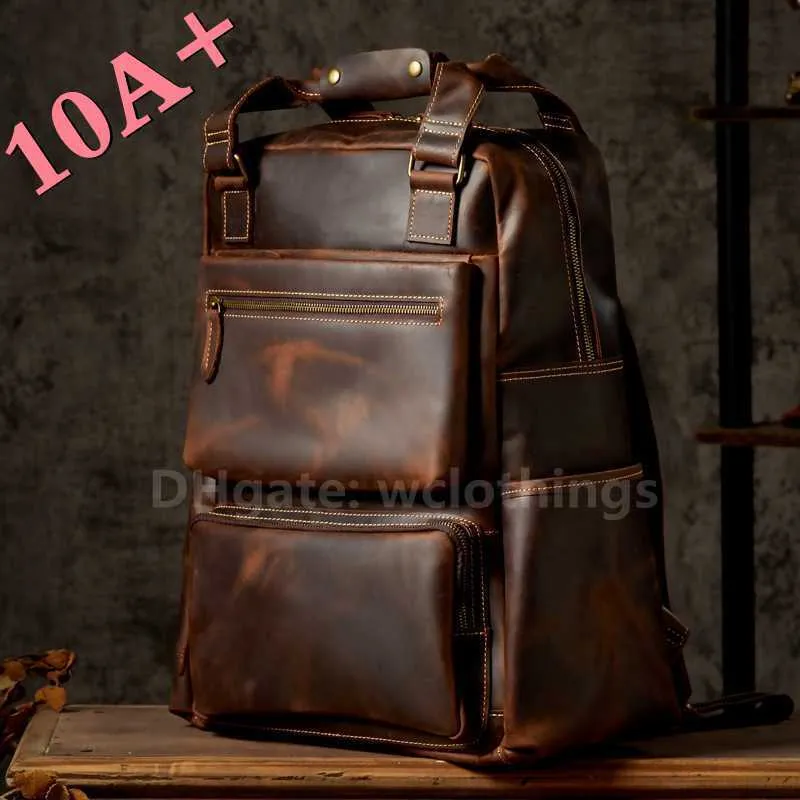 10A+ Wysokiej jakości torba z ręcznie robionym na ramieniu szalone torby konia oryginalna skóra skóry pojemność męska Extra duży plecak wypoczynek w podróży biznesowej