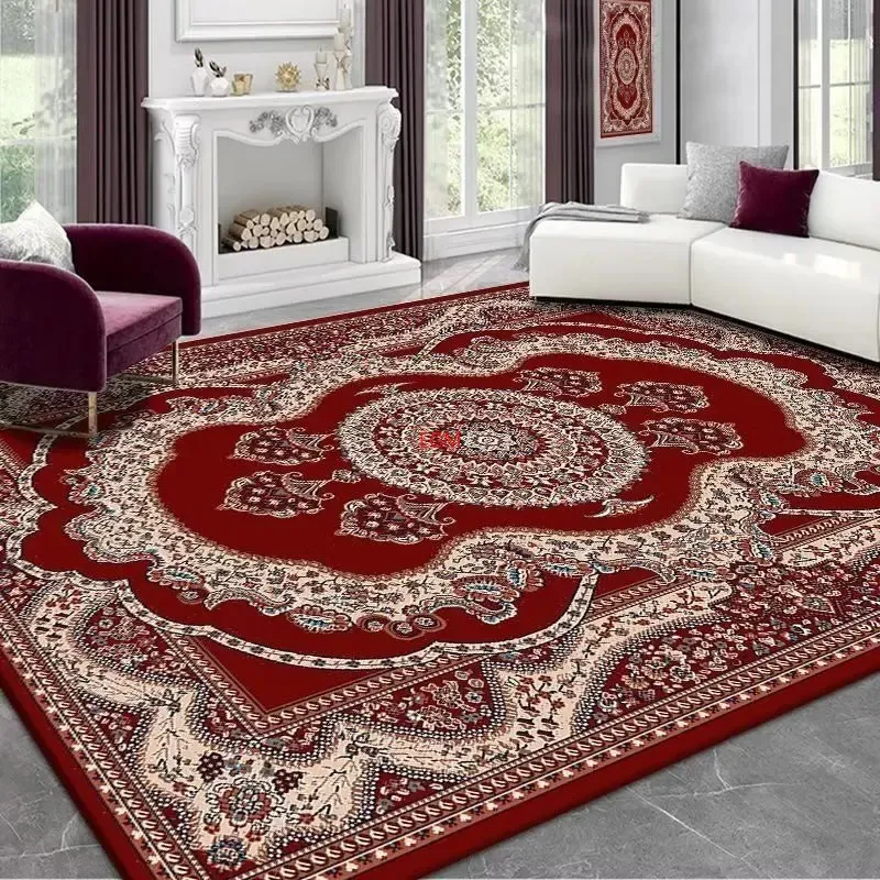 Vintage persa tapete vermelho sala de estar luxo americano sem pêlos mesa chá quarto cama final antiderrapante grande área esteira 240117