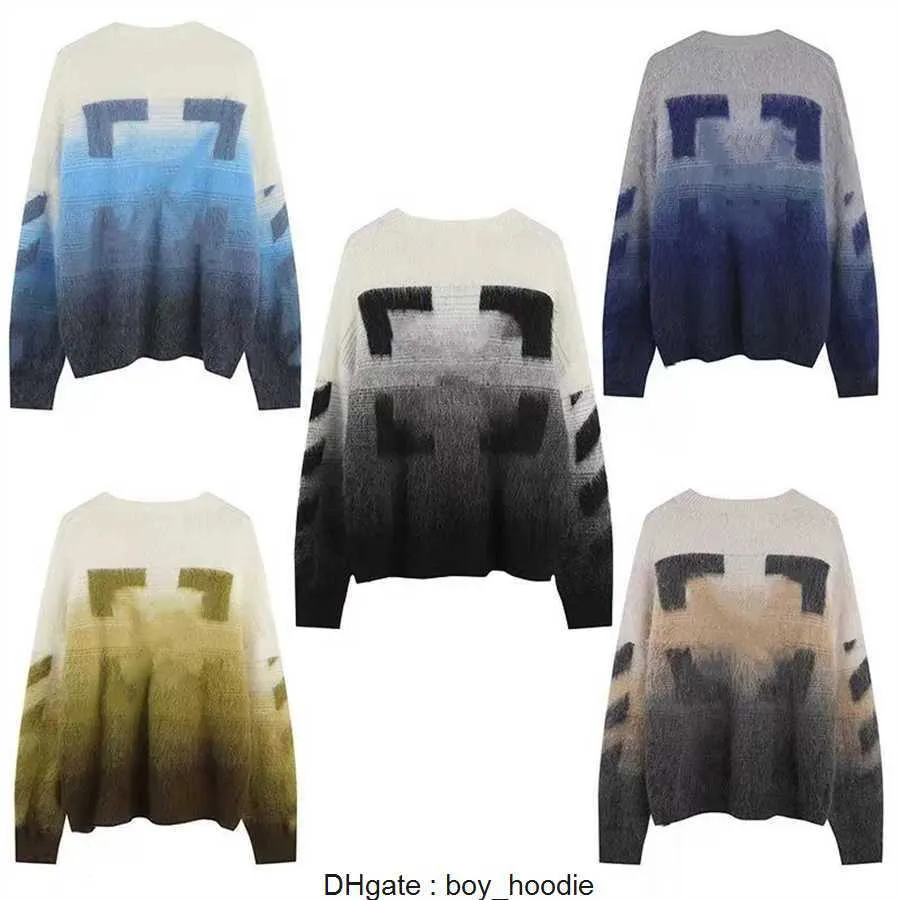 män tröja designer tröjor herrar kvinnor mode pil gradient färg mohair jacquard stickwear casual lös rund nacke tröja y77t