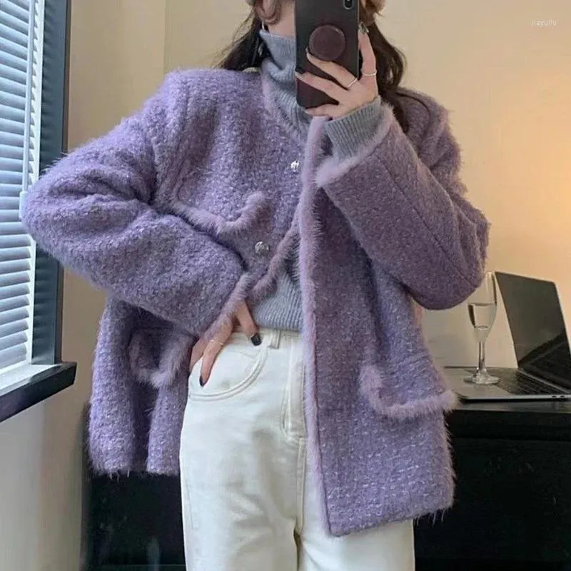 Giacche da donna Abiti coreani Cappotto viola femminile Cappotto corto di lana Autunno e inverno per donna S-XL