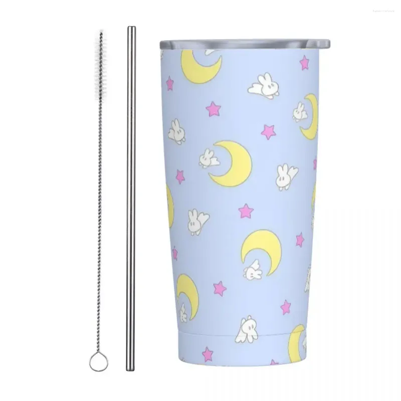 Gobelets Motif de lune Gobelet isolé avec pailles Étoile Tasse thermique en acier inoxydable Bureau Maison Voiture Bouteille Tasse 20 oz