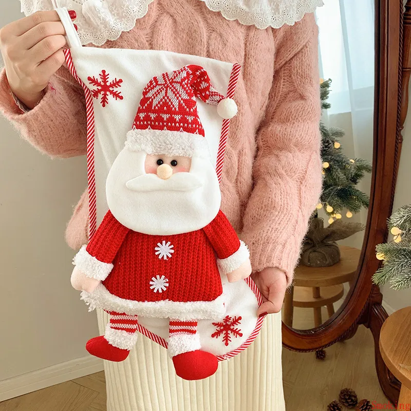 Weihnachtsstrumpf, Geschenktüten, rot, gestrickte Socken, Dekorationen, Weihnachten, groß, 45 cm, dekorative Socken, langlebig, Kaminstrumpf, zum Aufhängen, Süßigkeiten, Party, niedlich
