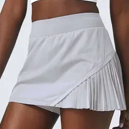 Lu Shorts align Lemon Yoga Fashion Sports Tennis Skirts both Sides Pocket Gym Shorts High Waist Athletic Running Short Pleated Sport Skort Golf Sportswear Jogger