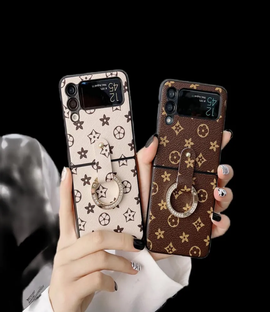 Fashion Ring Phone cases for Samsung Galaxy Z Flip 3 4 1 2 Phone case ZFlip checkerboard pattern Protector Huawei P50Pocket leathe4577854