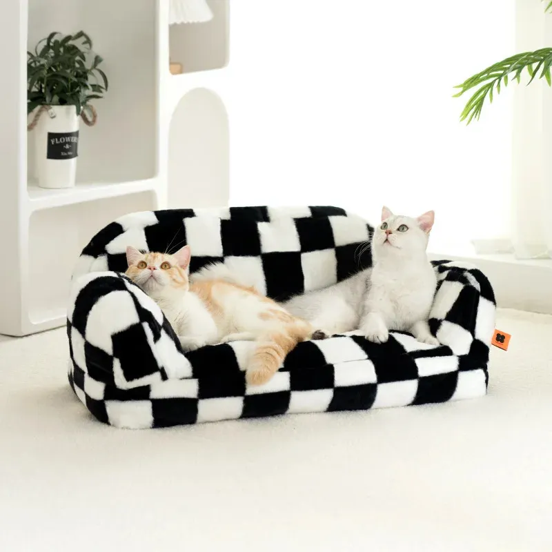 Lüks kürk kış evcil kedi yuva kanepe modern köpek yavrusu küçük hayvan yavru kedi köpek yatağı yastık yastık yatakları kapalı köpek kulübesi evi Yorkshire 240118