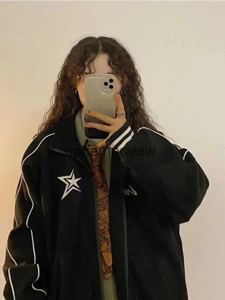 Herrhuvtröjor tröjor Tracksuits Vintage Grunge Tops 2023 Clothes Star Print Womens Y2K Eesthetic Casual Zip Up Sweatshirt Streetwearephemeralew