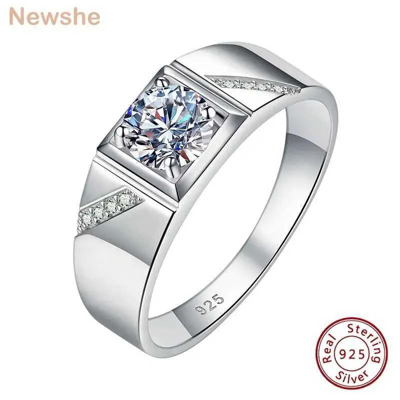 Bandringen Newshe Moissanite Ringen voor Mannen 925 SterlSilver Solitaire Ronde 1.0 Ct Belofte WeddBand Luxe Sieraden J240118