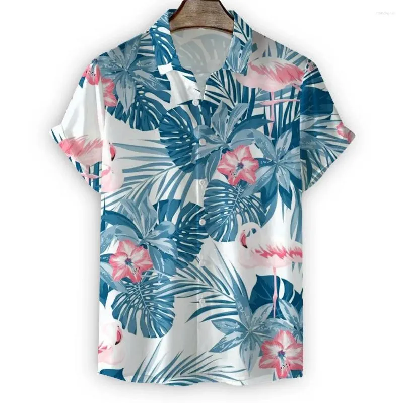 Camisas casuais masculinas 2024 flamingo para homens 3d impresso camisa havaiana praia férias manga curta moda top camiseta blusa camisa