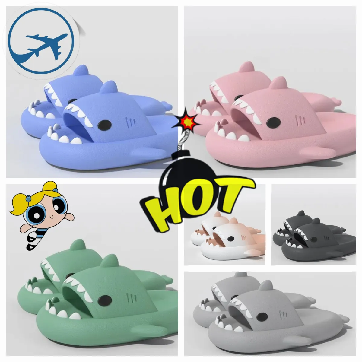 Hot selling shark slippers, summer outdoor sandals men's women's rainbow slippers soft soled beach selling casual sandals