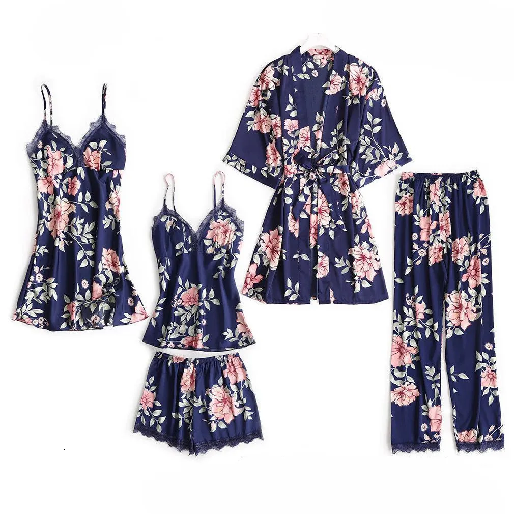 Pajamas Sleep Set Women Nightwear v-Neck Lace Sleepwear Sexy Nightie Bathrobe Wear Home Suit Fulligee Spring Robe Gown 240118