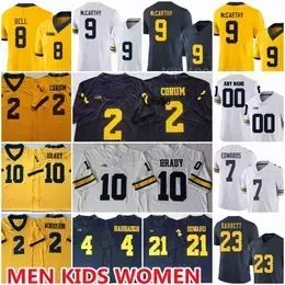 NCAA College Michigan Wolverines 9 JJ McCarthy Jerseys 2 Blake Corum 10 Tom Brady Donovan Edwards Ronnie Bell Howard Charles Woodson Michael Barrett Football Stitch